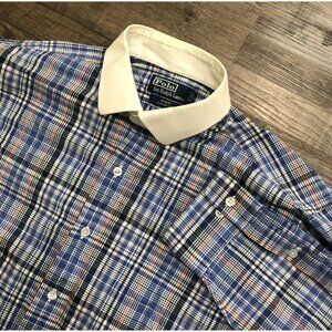 Polo Ralph Lauren Regent Classic Fit Mens XL Blue Plaid Button Down Shirt 17.5